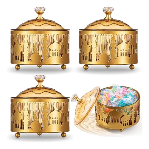 JNJOOD 4 Ramadan-Tabletts mit Deckel Goldenes Tablett Eid Mubarak Teller Ramadan Dekorationen Ramadan Lebensmittelbehälter Ramadan Langlebig Einfach zu bedienen von JNJOOD