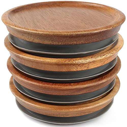 JNJOOD 4 Stück Deckel für Einmachgläser mit normaler Öffnung, Deckel für Einmachgläser aus Holz mit luftdichter Silikondichtung für Einmachgläser mit normaler Öffnung von JNJOOD