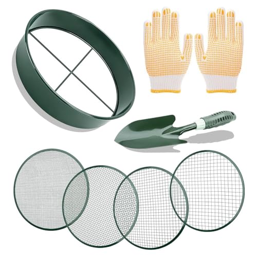 JNJOOD Bodensieb mit Schaufel, Gartensieb mit 4 austauschbaren Maschen 3, 6, 9, 12 mm, Bodensieb JNJOOD Bodensieb mit Schaufel, Gartensieb mit 4 austauschbaren Maschen 3, 6, 9, 12 mm, Bodensieb von JNJOOD