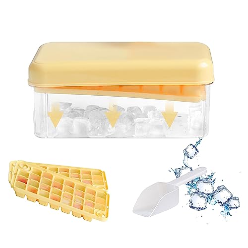 JNJOOD Eiswürfelschalen mit Deckel für Gefrierschrank Form Eisfabrik Eis mit Behälter 60 Eiswürfelschalen Easy Release Ice Gelb von JNJOOD