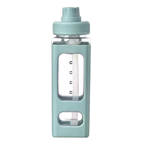 JNJOOD Kawaii Wasserflasche Mit Strohhalm 3D Aufkleber Nette Bär Plastikbecher Mit Quadratischem Ausguss Kostenlose 700ml Tragbare Becher Grün von JNJOOD