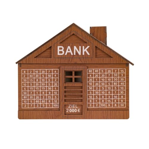 JNJOOD Spardose aus Holz in Form eines Hauses mit Bank Handgefertigte Spardose aus Holz Tragbare Spardose 2000 Euro Einfach zu bedienen ca. 25x22x5,5 cm von JNJOOD