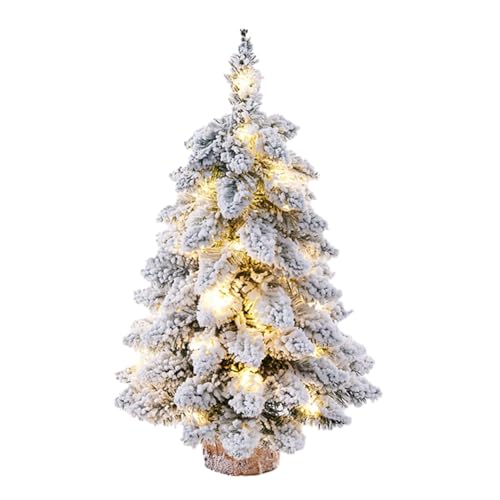 JNJOOD Tisch-Weihnachtsbaum, Schneebeflockung, Künstlicher Weihnachtsbaum, Mini-Weihnachtsbaum mit Lampe und Holzsockel von JNJOOD