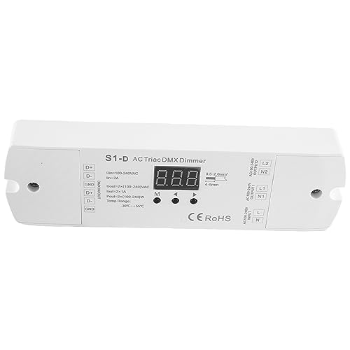 JNJOOD Triac DMX-LED-Dimmer, AC 100 V – 240 V, 288 W, 2 Kanäle, Dual-Kanal-Ausgang, Silikon, DMX512, LED-Controller, Digitalanzeige, S1-D, einfache Installation, Weiß von JNJOOD