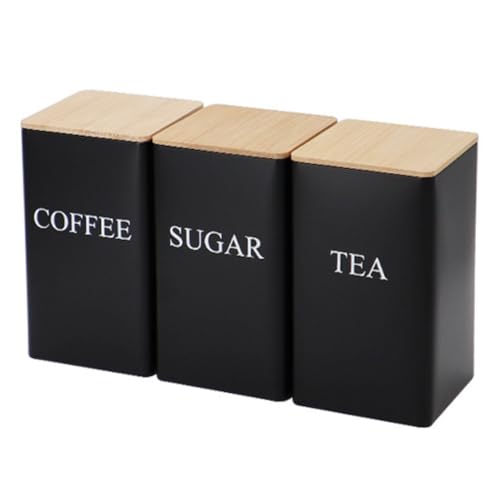 JNJOOD Versiegelte Dosen 3 Stück Keksdose Moderner Einfacher Stil Bambusdeckel Teedose Snackdose Quadratische Kaffeedose Vorratsdose Schwarz von JNJOOD