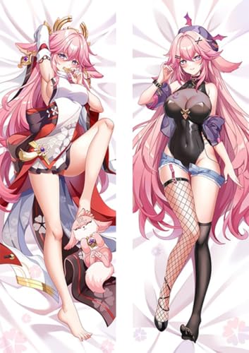 JNLIFT Anime Kissenbezug für Genshin Impact Yae Miko,Anime Pillowcase Hochwertiges Full-Body Umarmungskissen Bezug,Body Kissenbezug Seitenschläferkissen Bezug,2wt(2waytricot)-150x50cm von JNLIFT