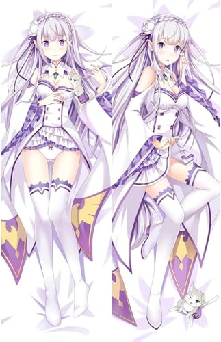 JNLIFT Anime Kissenbezug für Re Zero- Starting Life in Another World Emilia,Anime Pillowcase Hochwertiges Full-Body Umarmungskissen Bezug,Body Kissenbezug Seitenschläferkissen Bezug von JNLIFT