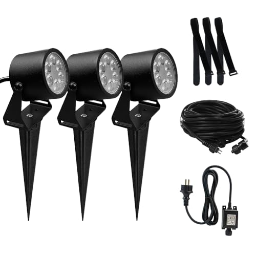 JNR Edelstahl LED gartenbeleuchtung mit strom set,IP65 Außen gartenstrahler 3000k Warmweiß Aussen gartenlampe,12V 3.5w 300LM gartenleuchten mit erdspieß für Garten Rasen Weg Teich Yard Baum,Schwarz von JNR