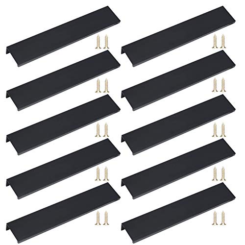 JNRFTY 10 Stück Schwarz Griffe Versteckt Modernes Möbelgriffe Küchengriffe Griffe schubladengriffe Aluminium Mit 20 Schrauben Küche Griffe Lochmitte 128MM von JNRFTY