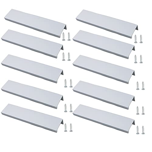 JNRFTY 10 Stück Silber Griffe Versteckt Modernes Möbelgriffe Küchengriffe Griffe schubladengriffe Aluminium Mit 20 Schrauben Küche Griffe Lochmitte 128MM von JNRFTY