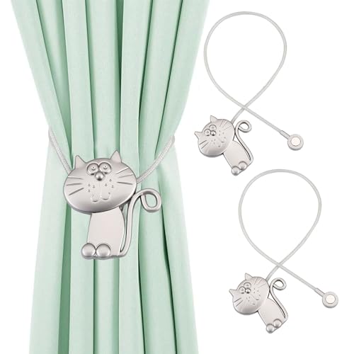 2 Stück Magnetische Vorhang Raffhalter Katze Vorhang Schnalle mit flexiblem Seil für Heim, Outdoor Vorhang Dekoration von JNRFTY