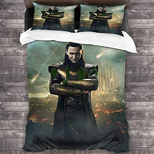 JNSS Gott des Unfugs-Loki Kinder Bettwäsche-Set,Thor-Dark Kingdom Mit Reißverschluss Bettbezug Set,rickster Gott Loki Unisex Geschenk (Loki1,135x200cm+50x75cmx2) von JNSS