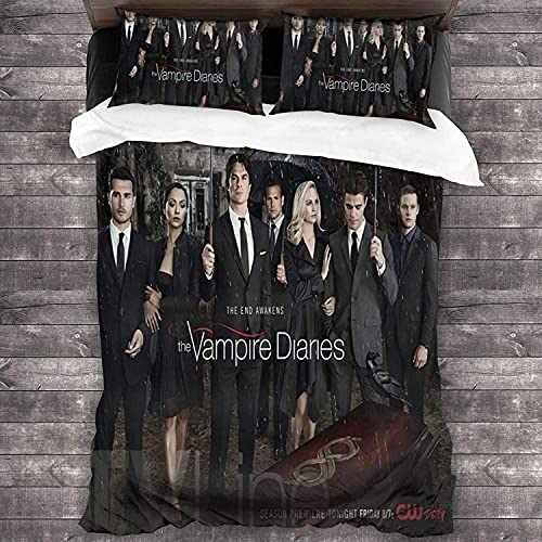 JNSS Mikrofaser Bettbezug,Damon Originalbild Anteil Bettwäsche-Set,3D Drucken 1 Bettbezüge und 2 Kissenbezug,Vampire Diaries Schlafzimmer dekorative. (Vampire Diaries3, 135x200cm+50x75cmx2) von JNSS