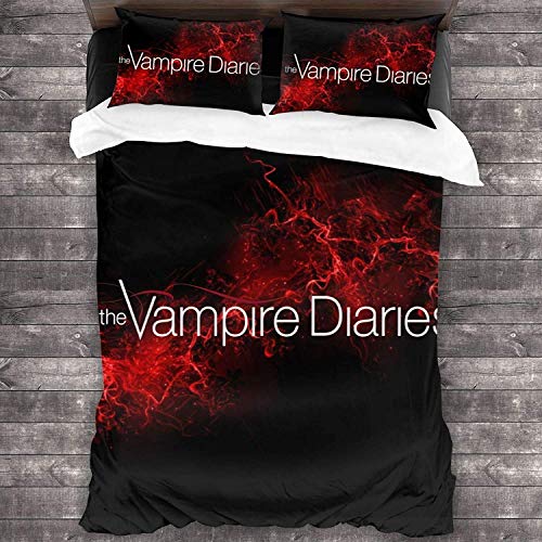 JNSS Mit Reißverschluss 1 Bettbezüge und 2 Kissenbezug,The Vampire Diaries Bettwäsche-Set,Junge Geschenke 3-teiliges Set,Damon Muster,Horrorfilm. (VampireDiaries4, 135x200cm+80x80cmx2) von JNSS