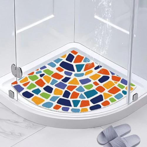 Eck-Duschmatte, gebogene Badematten für Innendusche, Luffa-Sektor, Badematte, rutschfeste Badezimmer-Bodenmatte, Anti-Schimmel, Duschmatte für Nassbereich (Rot, 80 x 80 cm) von JNTFNE