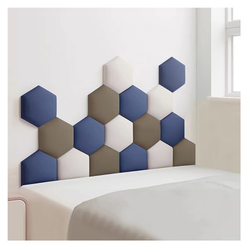 JNTFNE 3D-Anti-Kollisions-Wandpolsterung, sechseckige gepolsterte Wandpaneele, selbstklebendes Kopfteil für Kinderzimmer, Schlafzimmer (Dunkelbraun, 150 x 87 cm) von JNTFNE