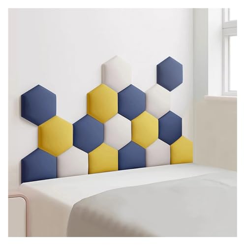JNTFNE 3D-Anti-Kollisions-Wandpolsterung, sechseckige gepolsterte Wandpaneele, selbstklebendes Kopfteil für Kinderzimmer, Schlafzimmer (Gold, 120 x 70 cm) von JNTFNE