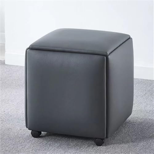 JNTFNE 5-in-1-Lederhocker, stapelbare Hocker mit Rollen, stapelbarer Ottomane, würfelförmiger Schuhwechselhocker, gepolsterter Fußhocker für Wohnzimmer, Schlafzimmer oder Büro (Grau, 34 cm) von JNTFNE