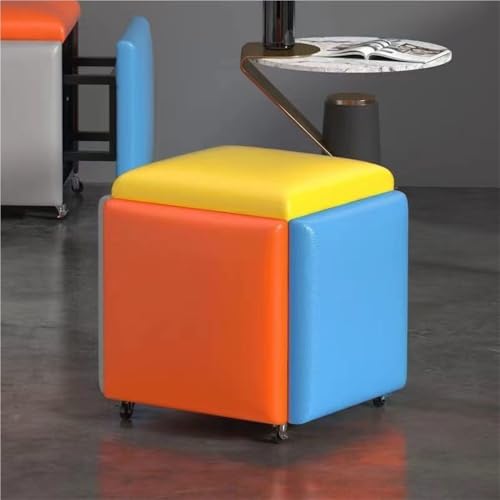 JNTFNE 5-in-1-Lederhocker, stapelbare Hocker mit Rollen, stapelbarer Ottomane, würfelförmiger Schuhwechselhocker, gepolsterter Fußhocker für Wohnzimmer, Schlafzimmer oder Büro (mehrfarbig, 45 cm) von JNTFNE
