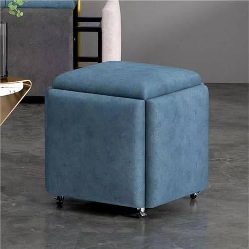 JNTFNE 5-in-1 Würfel-Ottomane mit Rollen, multifunktionaler Würfel-Schuhwechselhocker, Nest-Fußhocker und Sitz für Wohnzimmer, Schlafzimmer oder Büro (Blau, 45 cm) von JNTFNE