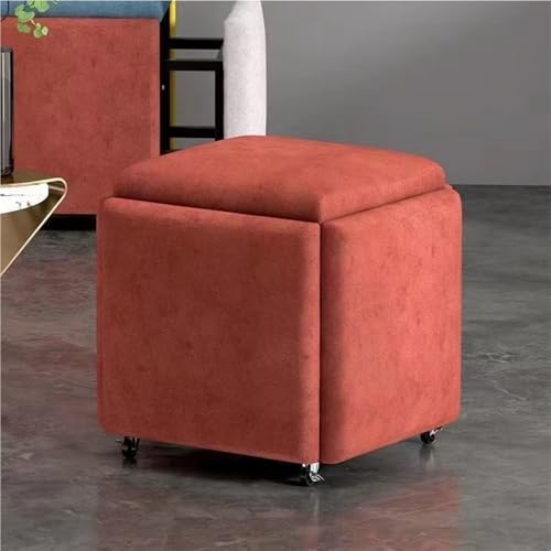 JNTFNE 5-in-1 Würfel-Ottomane mit Rollen, multifunktionaler Würfel-Schuhwechselhocker, Nest-Fußhocker und Sitz für Wohnzimmer, Schlafzimmer oder Büro (Orange, 45 cm) von JNTFNE