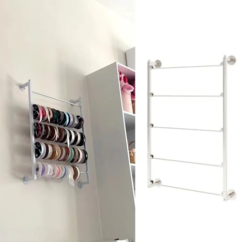 JNTFNE 5-stufiges Organizer-Rack mit 6 Bandhaltern, Metallständer mit großer Kapazität, mit abnehmbarem Querstangen-Display-Lagerregal (Farbe: Weiß, Größe: 80 x 90 cm) von JNTFNE