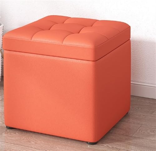JNTFNE Aufbewahrungshocker, multifunktionaler Fußhocker, Sofa-Hocker, quadratischer Aufbewahrungshocker, Schuhhocker, geeignet für Wohnzimmer, Schlafzimmer und Schlafsaal (Orange) von JNTFNE