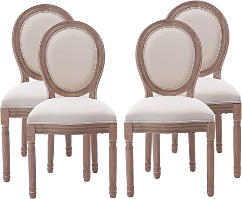 JNTFNE Esszimmerstühle im französischen Landhausstil, ovale Rückenlehne, für Wohnzimmer, Küche, Restaurant, Gummiholzbeine, Beige, 4 Stück von JNTFNE