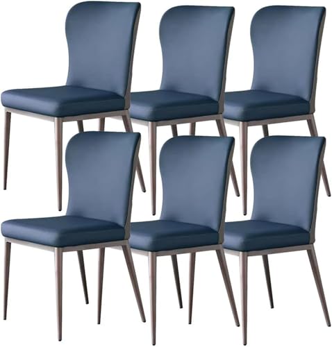 JNTFNE Esszimmerstühle mit ergonomischen Sitzen und stabilen Beinen aus Karbonstahl, Marineblau, Küchenmöbel aus Mikrofaser-Leder, 6 Stück von JNTFNE