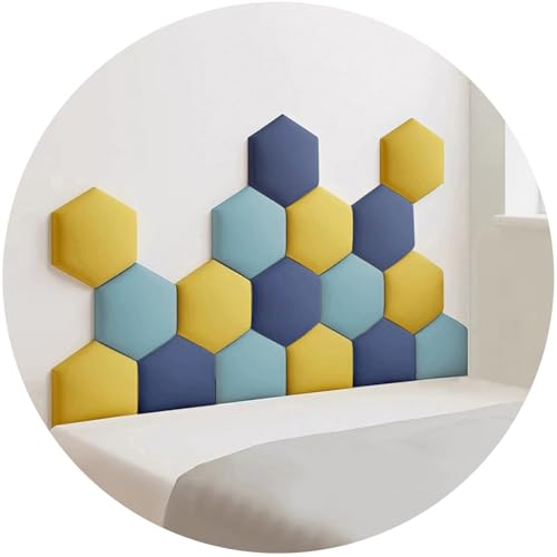 JNTFNE Gepolsterte Wandpaneele, 3D-Anti-Kollisions-Schwamm-Wandpolsterung, wandmontiertes Kopfteil, selbstklebende sechseckige Wandaufkleber für Schlafzimmer (Gold, 150 x 87 cm) von JNTFNE