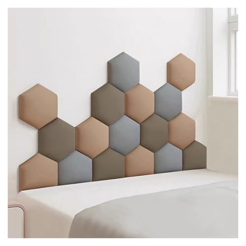 JNTFNE Gepolsterte Wandpaneele, Set mit 17 Kopfteilpaneeln, selbstklebender Stoff-Wandaufkleber, Anti-Kollision, Kinderzimmer, 3D-Wandpolsterung (Braun, 120 x 70 cm) von JNTFNE