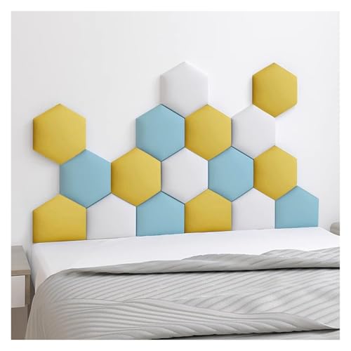 JNTFNE Gepolsterte Wandpaneele, Set mit 17 selbstklebenden Kinderzimmer-Dekor, Wand-Polsterung, Kopfteil, sechseckig, 3D-Anti-Kollisions-Wandpolsterung (Hellblau, 180 x 105 cm) von JNTFNE