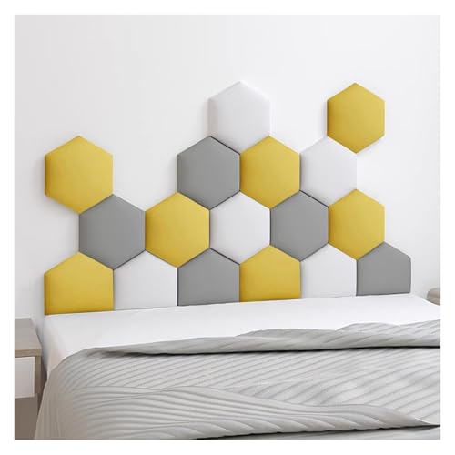 JNTFNE Gepolsterte Wandpaneele, Set mit 17 selbstklebenden Kinderzimmer-Dekor, Wand-Polsterung, gepolstertes Kopfteil, sechseckig, 3D-Anti-Kollisions-Wandpolsterung (Gold, 120 x 70 cm) von JNTFNE