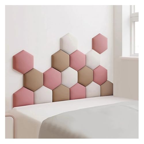 JNTFNE Gepolsterte Wandpaneele, selbstklebende Dekor-Wand, gepolstert, sechseckig, 3D-Anti-Kollisions-Wandmontage, Kopfteil, Wandaufkleber für Kinderzimmer (Hellbraun, 120 x 70 cm), 17 Stück von JNTFNE