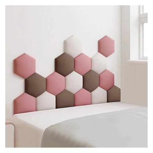 JNTFNE Gepolsterte Wandpaneele, selbstklebende Dekor-Wand, gepolstert, sechseckig, 3D-Anti-Kollisions-Wandmontage, Kopfteil, Wandaufkleber für Kinderzimmer (dunkelbraun, 120 x 70 cm), 17 Stück von JNTFNE