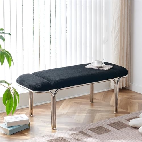 JNTFNE Gepolsterter Sofa-Hocker, Bettbank mit Metallbeinen, bequemer Schuhwechselhocker für Schlafzimmer, Eingangsbereich oder Wohnzimmer (schwarz) von JNTFNE