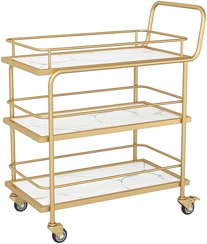 JNTFNE Getränkewagen auf Rädern, abschließbare Rollen, 3-stöckige Servierbar, Barwagen, Mehrzweck-Aufbewahrungsregal, Holz- und Metallmaterial JNTFNE Getränkewagen auf Rädern, abschließbare Rollen, 3-stöckige Servierbar, Barwagen, Mehrzweck-Aufbewahrungsregal, Holz- und Metallmaterial von JNTFNE