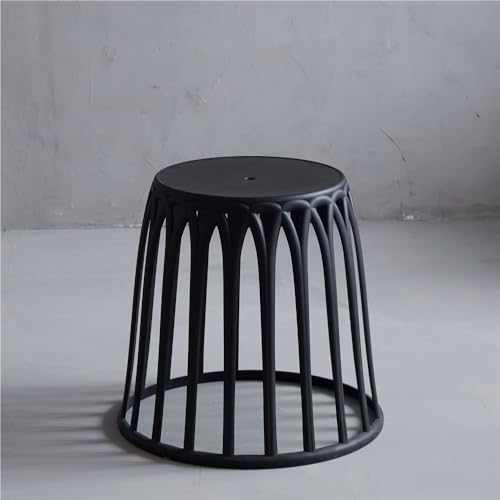 JNTFNE Kunststoff-Hocker, einfacher niedriger Hocker, multifunktionaler Sofa-Hocker, leichter stapelbarer Sitz für Terrasse, Balkon, Badezimmer und kleine Räume (schwarz) von JNTFNE