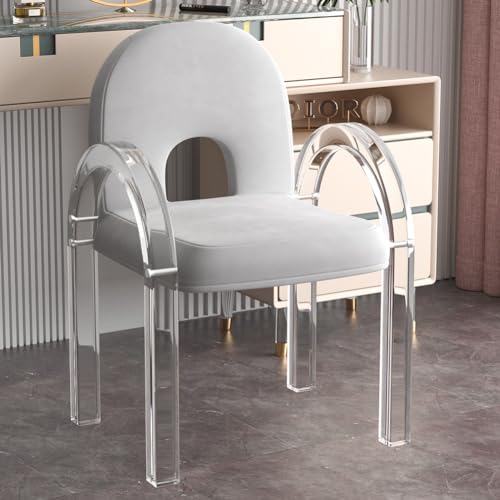 JNTFNE Minimalistischer Schminkstuhl aus transparentem Acryl mit Kristallsessel für Wohnzimmer, Büro, Schlafzimmer, Hellgrau von JNTFNE