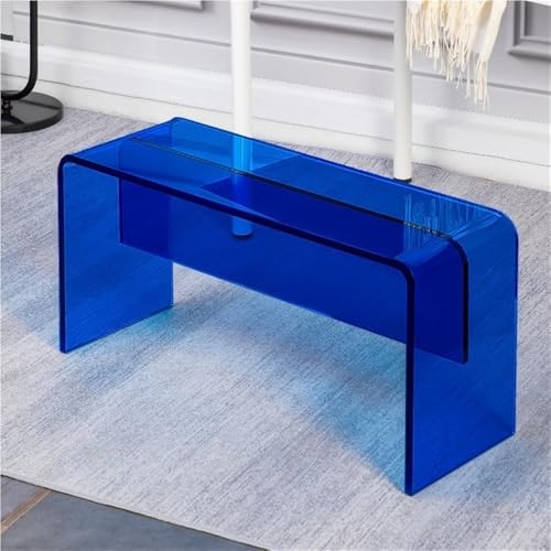 JNTFNE Moderne Acrylbank, vielseitiger Schuhwickelhocker, Bett-End-Hocker, rückenfreier Loungesessel für Wohnzimmer, Schlafzimmer, Eingangsbereich oder Geschäfte (Blau, 80 cm) von JNTFNE