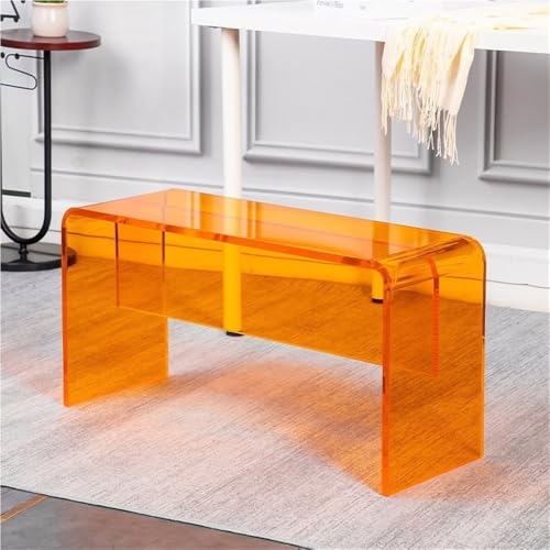 JNTFNE Moderne Acrylbank, vielseitiger Schuhwickelhocker, Bett-End-Hocker, rückenfreier Loungesessel für Wohnzimmer, Schlafzimmer, Eingangsbereich oder Geschäfte (Orange, 100 cm) von JNTFNE