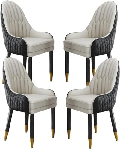 JNTFNE Moderne Esszimmerstühle, 4er-Set, Mikrofaser-Leder, Küchenstühle für Wohnzimmer, Lounge, Theke, Schlafzimmer, Balkon, Massivholzbeine, Kaffee- und Orange-Farbkombination (Schwarz und Beige) von JNTFNE