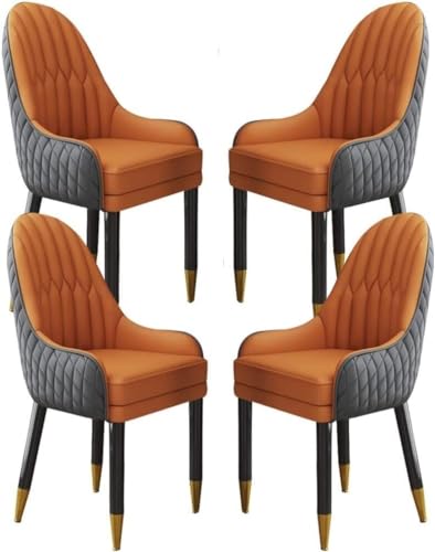 JNTFNE Moderne Esszimmerstühle, 4er-Set, Mikrofaser-Leder, Küchenstühle mit Massivholzbeinen, für Wohnzimmer, Lounge, Schlafzimmer, Balkon, Kaffee + Orange & Zementgrau + Orange von JNTFNE