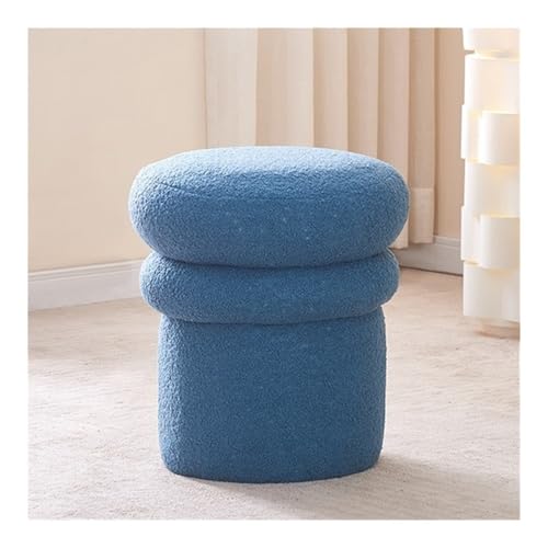 JNTFNE Moderner, gepolsterter runder Hocker, Kunst-Lammwolle, Waschtisch-Sitz, Pilz-Plüsch-Ottomane, Hocker für Wohnzimmer, Schlafzimmer und Eingangsbereich (blau) von JNTFNE