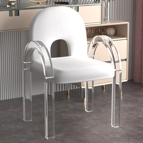 JNTFNE Moderner, minimalistischer Acryl-Kosmetikstuhl mit Kristall-Esszimmerstuhl für Wohnzimmer, Büro, Schlafzimmer und Ankleidezimmer, weiche Oberfläche, transparenter Schminkhocker in Weiß von JNTFNE