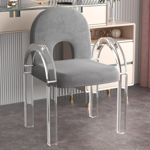 JNTFNE Moderner Schminkstuhl aus Acryl mit weichem Kissen für Wohnzimmer, Büro, Schlafzimmer, Dunkelgrau von JNTFNE
