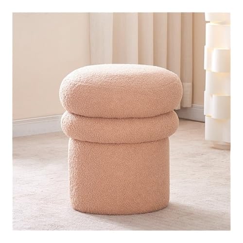 JNTFNE Moderner gepolsterter runder Hocker, Kunst-Lammwolle, Waschtisch-Sitz, Pilz-Plüsch-Ottomane, Hocker für Wohnzimmer, Schlafzimmer und Eingangsbereich (Beige) von JNTFNE