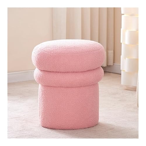 JNTFNE Moderner gepolsterter runder Hocker, Kunst-Lammwolle, Waschtisch-Sitz, Pilz-Plüsch-Ottomane, Hocker für Wohnzimmer, Schlafzimmer und Eingangsbereich (Rosa) von JNTFNE
