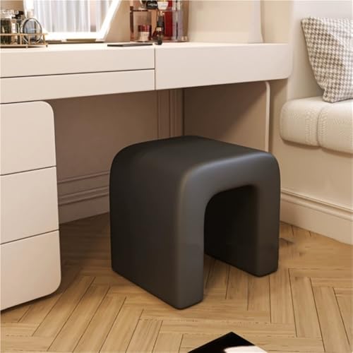 JNTFNE PU-Materialien, gepolsterter Schminkhocker, moderner Fußhocker, Schminkhocker mit Lederstoff, Schlafzimmer-Schminkhocker, kompakter Schminkhocker, Holz-Kosmetikstuhl (schwarz) von JNTFNE