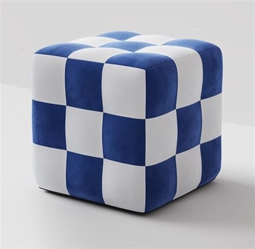 JNTFNE Quadratischer Ottoman-Poufs, Schminkhocker, Sofa-Fußstütze, extra Sitzgelegenheit, weicher Schachbrett-Fußhocker, Sitz, für Wohnzimmer, Schlafzimmer (Blau, 40 x 40 x 40 cm) von JNTFNE